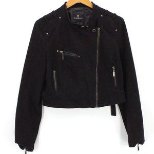 LE LIS BLANC Biker Jacket Womens Black Asymmetrical Zipper Cropped Size 6